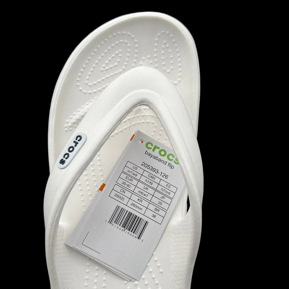 Crocs Bayaband Mens Flip Flop Sandals Size 7 White Navy Blue‎ Water Friendly